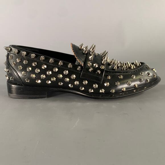 ALEXANDER MCQUEEN Size 10 Black Silver Studded Leather Slip On Loafers main image 7
